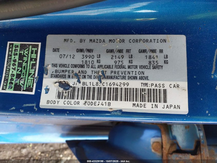 2012 Mazda Mazda3 I Touring VIN: JM1BL1L85C1694299 Lot: 43329199