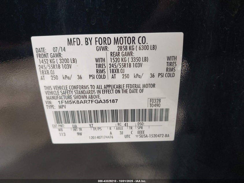 2015 FORD POLICE INTERCEPTOR - 1FM5K8AR7FGA35187