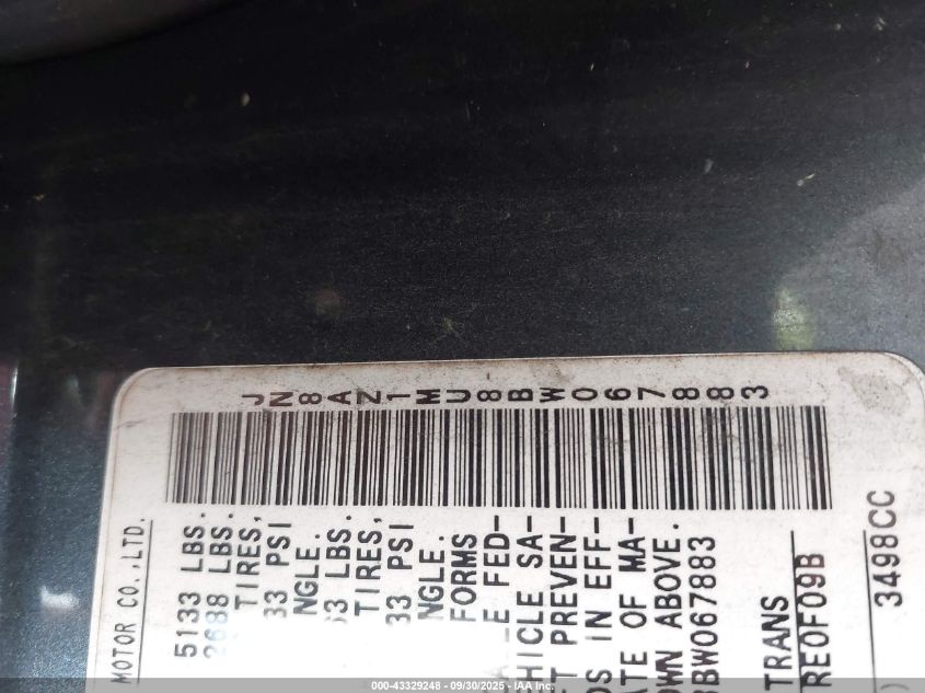 2011 Nissan Murano Sv VIN: JN8AZ1MU8BW067883 Lot: 43329248