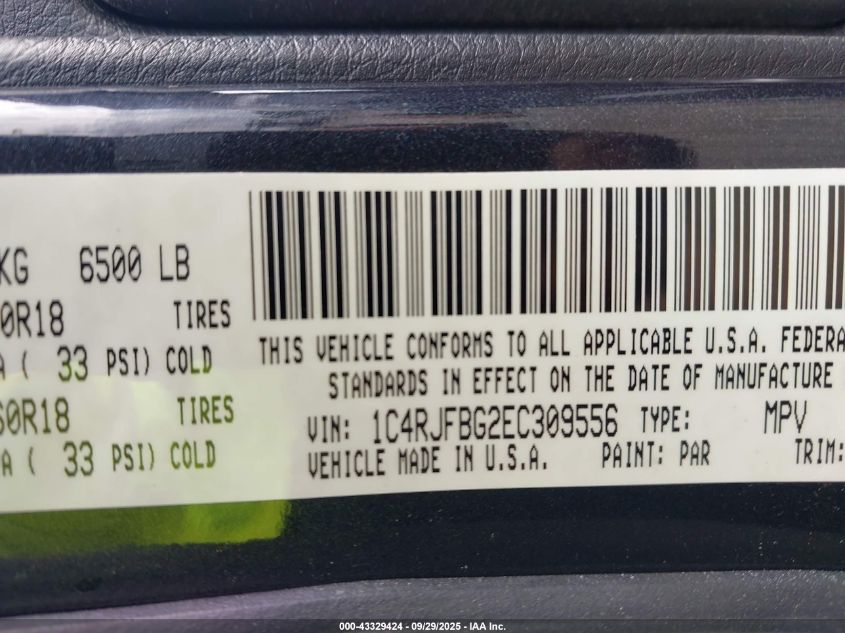 2014 Jeep Grand Cherokee Limited VIN: 1C4RJFBG2EC309556 Lot: 43329424