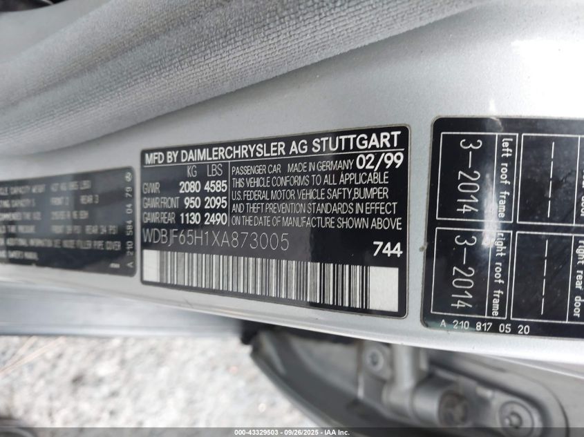 1999 Mercedes-Benz E 320 VIN: WDBJF65H1XA873005 Lot: 43329503