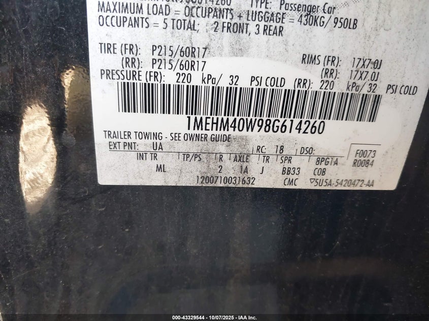 1MEHM40W98G614260 2008 MERCURY SABLE photo no. 9