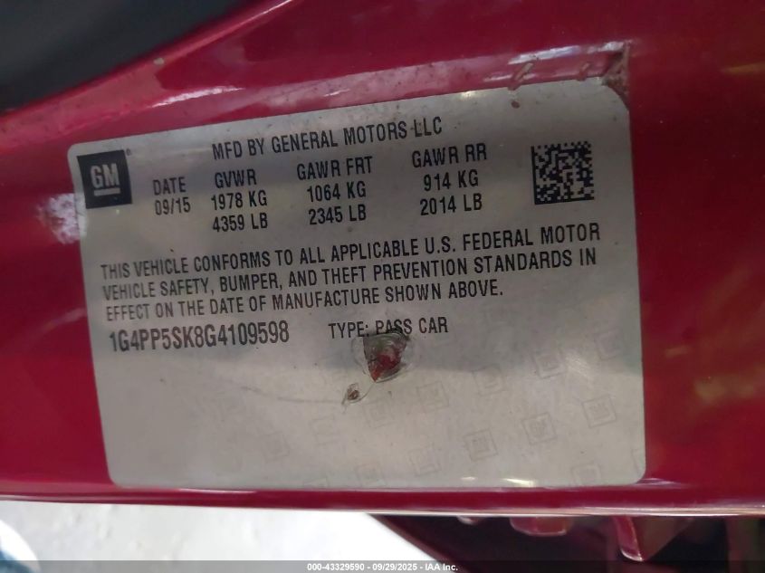 2016 Buick Verano VIN: 1G4PP5SK8G4109598 Lot: 43329590