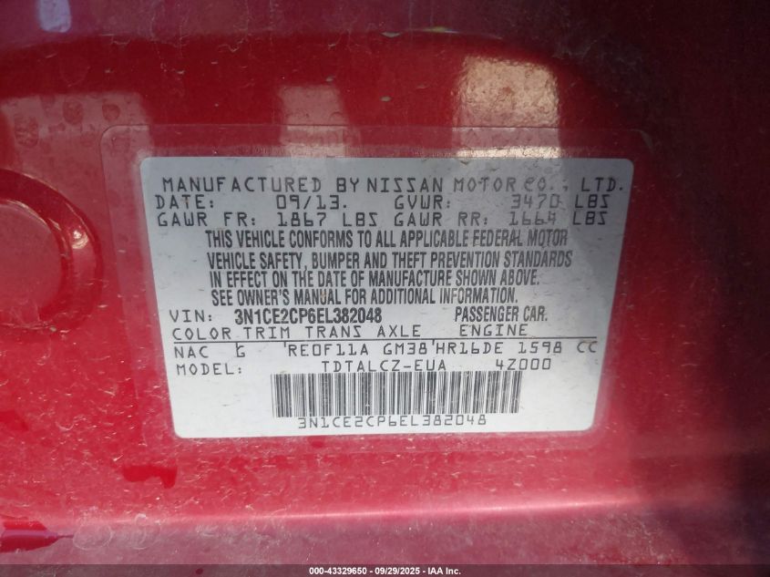 2014 Nissan Versa Note S Plus VIN: 3N1CE2CP6EL382048 Lot: 43329650