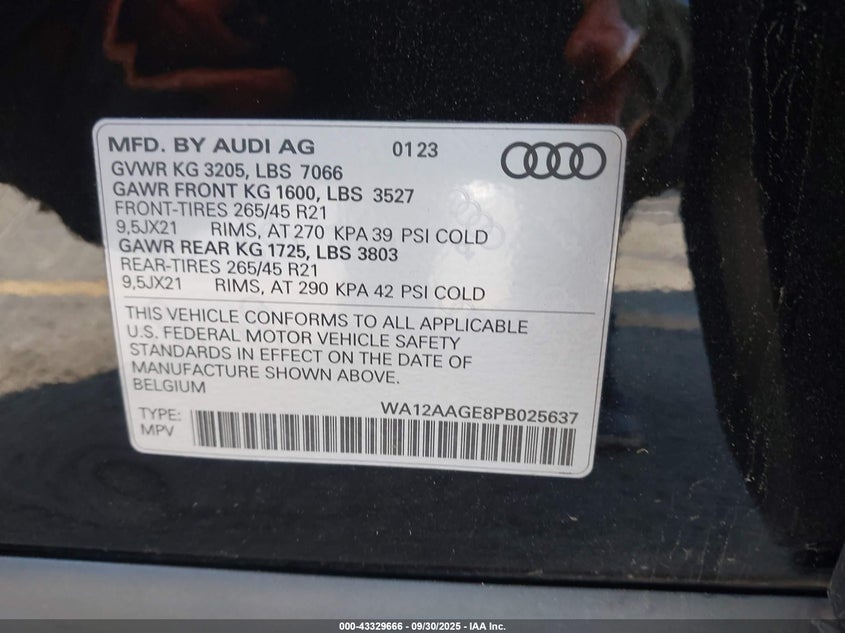 2023 Audi E-Tron Sportback Premium Plus S Line Quattro VIN: WA12AAGE8PB025637 Lot: 43329666
