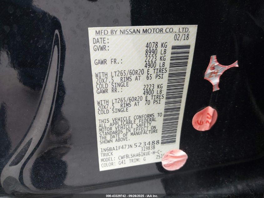 2018 Nissan Titan Xd Sv Diesel VIN: 1N6BA1F47JN523488 Lot: 43329742