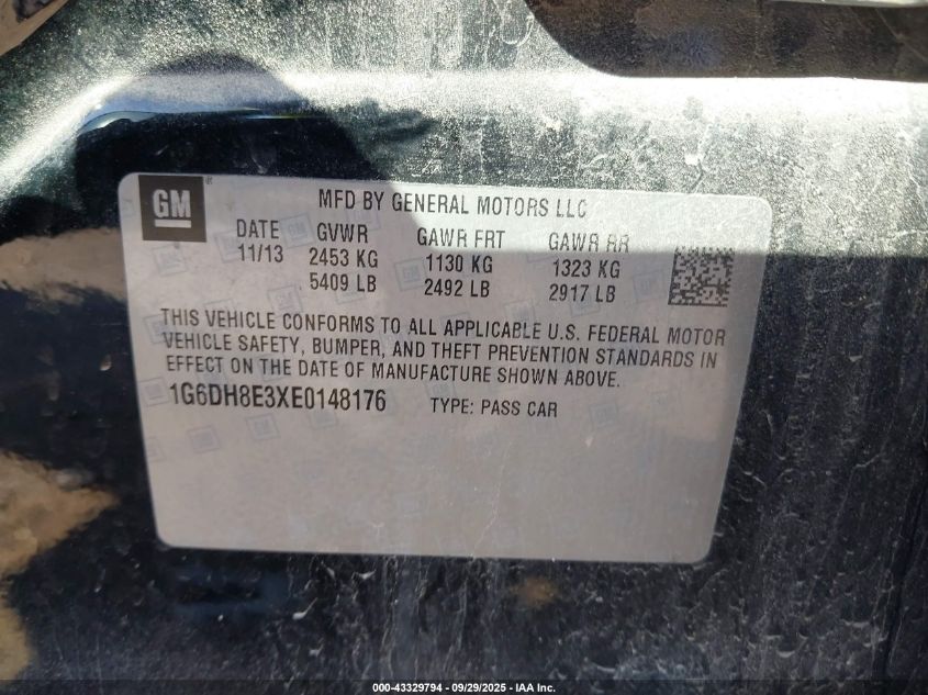 2014 Cadillac Cts Premium VIN: 1G6DH8E3XE0148176 Lot: 43329794