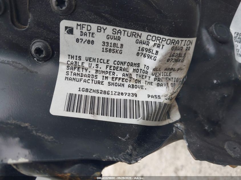 2001 Saturn Sl1 VIN: 1G8ZH52861Z207239 Lot: 43329800
