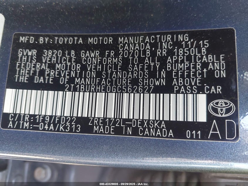 2016 TOYOTA COROLLA S PLUS - 2T1BURHE0GC562627