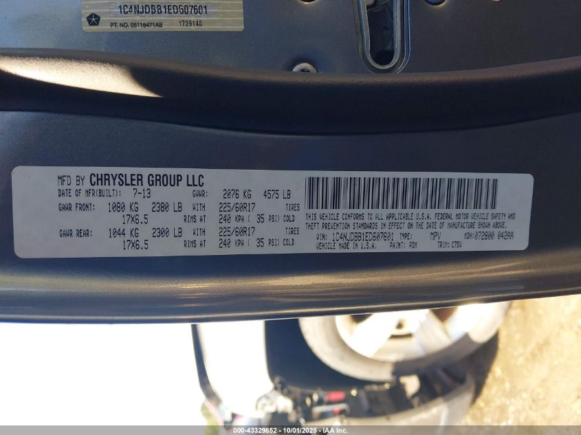 2014 Jeep Compass Sport VIN: 1C4NJDBB1ED607601 Lot: 43329852