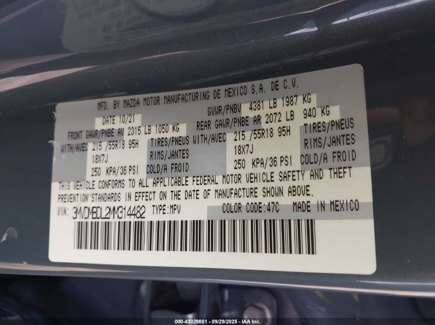 2021 Mazda Cx-30 Premium VIN: 3MVDMBDL2MM314482 Lot: 43329881