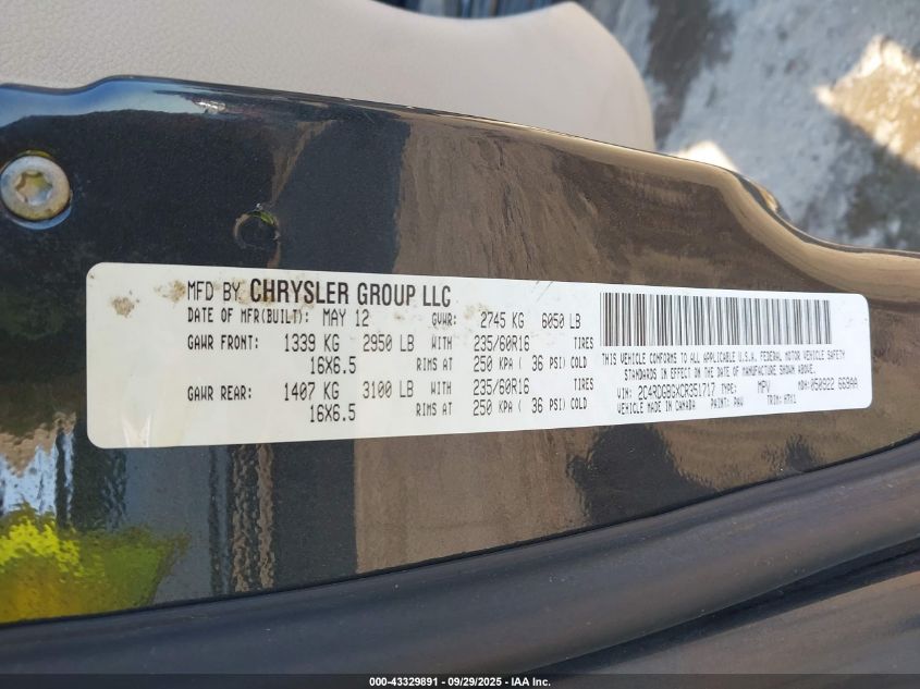 2012 Dodge Grand Caravan Se/Avp VIN: 2C4RDGBGXCR351717 Lot: 43329891