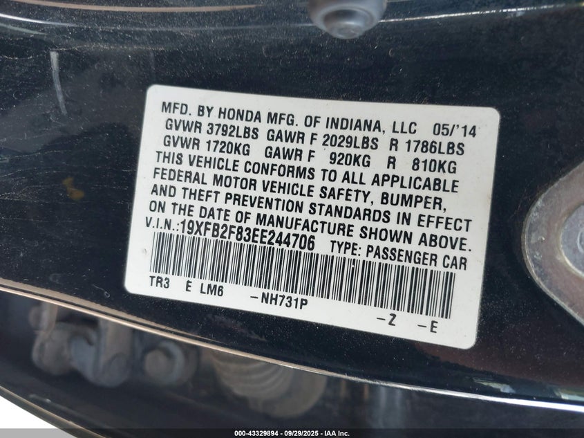 2014 HONDA CIVIC EX - 19XFB2F83EE244706