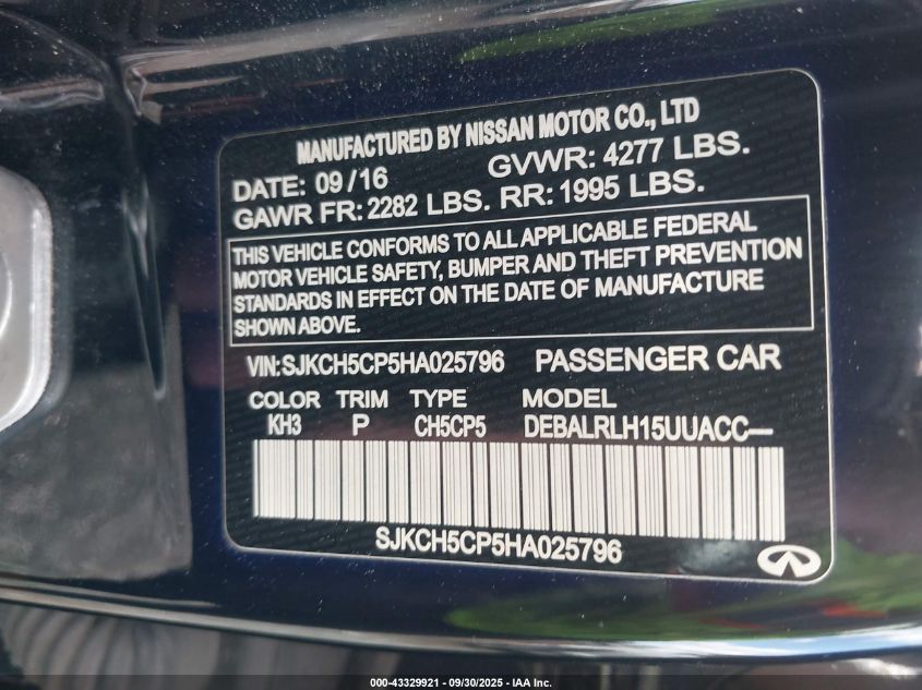 2017 Infiniti Qx30 Premium VIN: SJKCH5CP5HA025796 Lot: 43329921