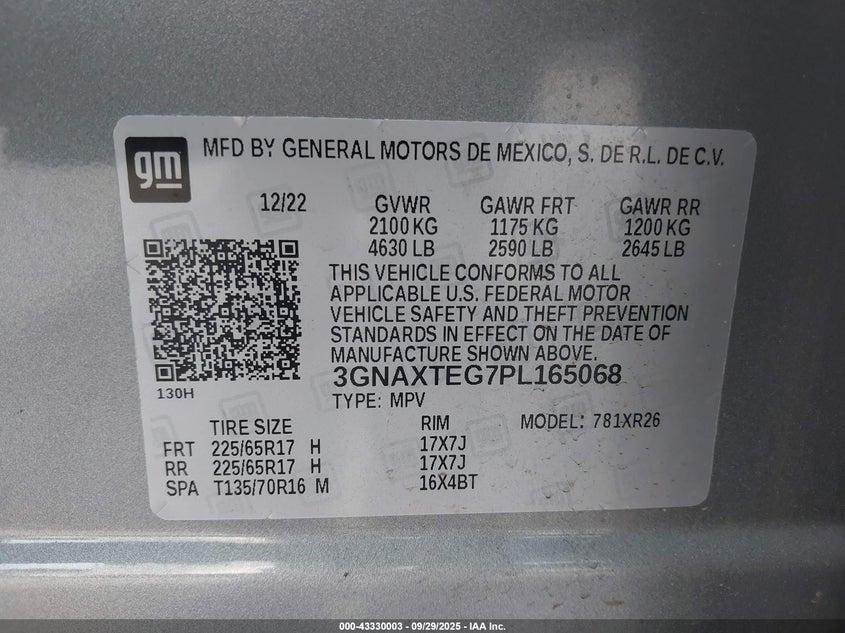 2023 Chevrolet Equinox Awd 2Fl VIN: 3GNAXTEG7PL165068 Lot: 43330003