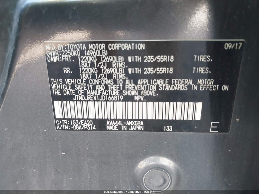 2018 TOYOTA RAV4 HYBRID LIMITED JTMDJREV1JD166819