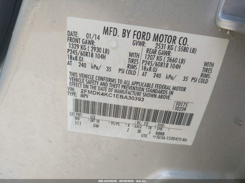 2014 FORD EDGE LIMITED - 2FMDK4KC1EBA30393