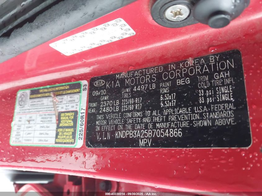 2011 Kia Sportage Lx VIN: KNDPB3A25B7054866 Lot: 43330314