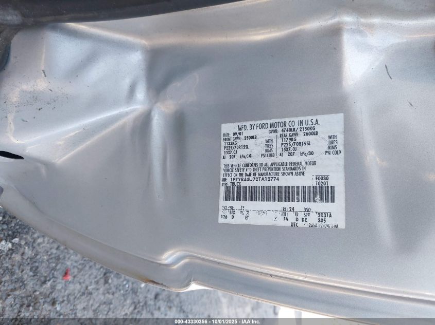 2002 Ford Ranger Edge/Tremor/Xlt VIN: 1FTYR44U72TA12774 Lot: 43330356