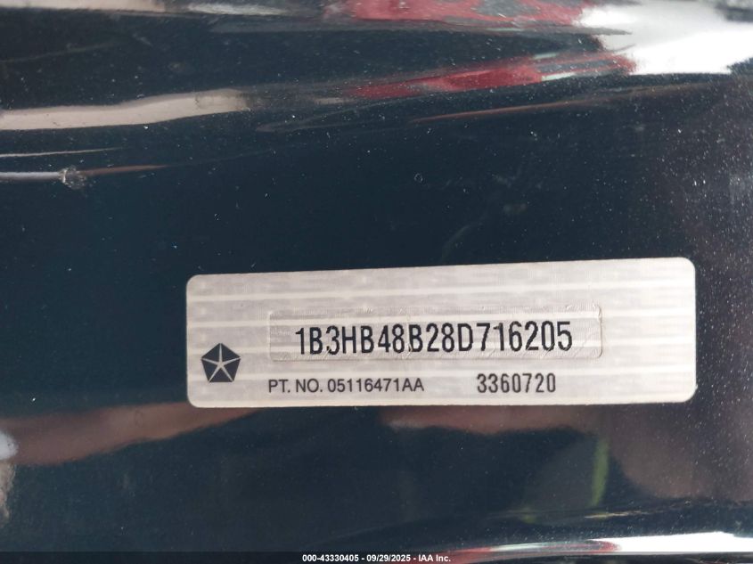 2008 Dodge Caliber Sxt VIN: 1B3HB48B28D716205 Lot: 43330405