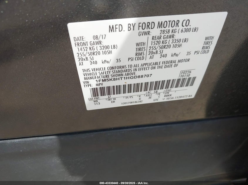 2017 FORD EXPLORER PLATINUM - 1FM5K8HT1HGD88707