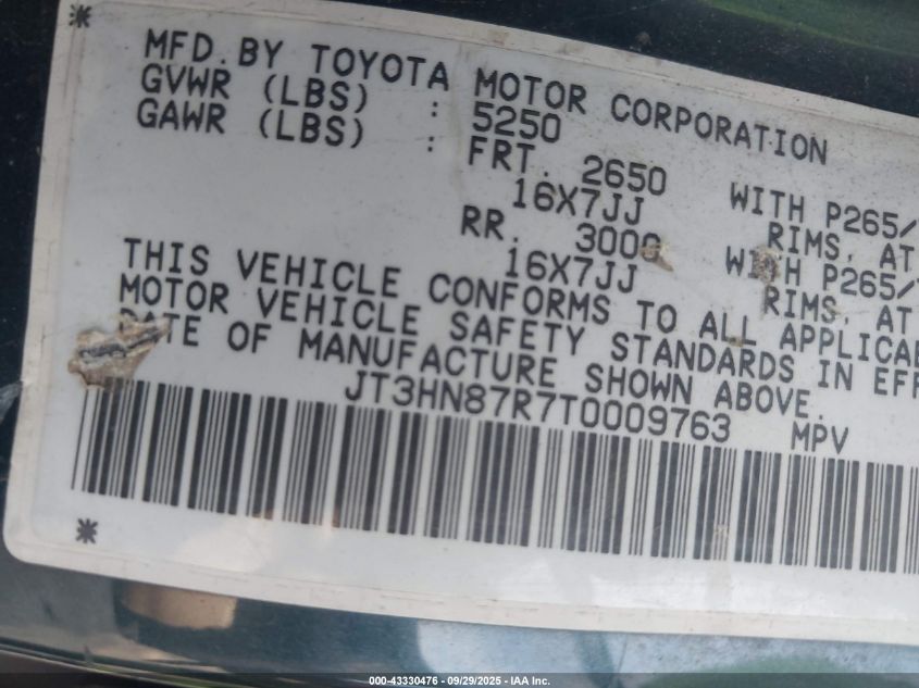 1996 Toyota 4Runner Limited VIN: JT3HN87R7T0009763 Lot: 43330476