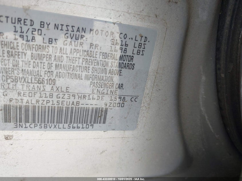 2020 NISSAN KICKS S XTRONIC CVT - 3N1CP5BVXLL566109