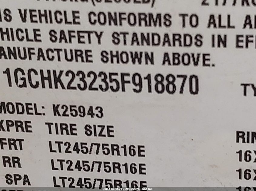 2005 Chevrolet Silverado 2500Hd Work Truck VIN: 1GCHK23235F918870 Lot: 43330529