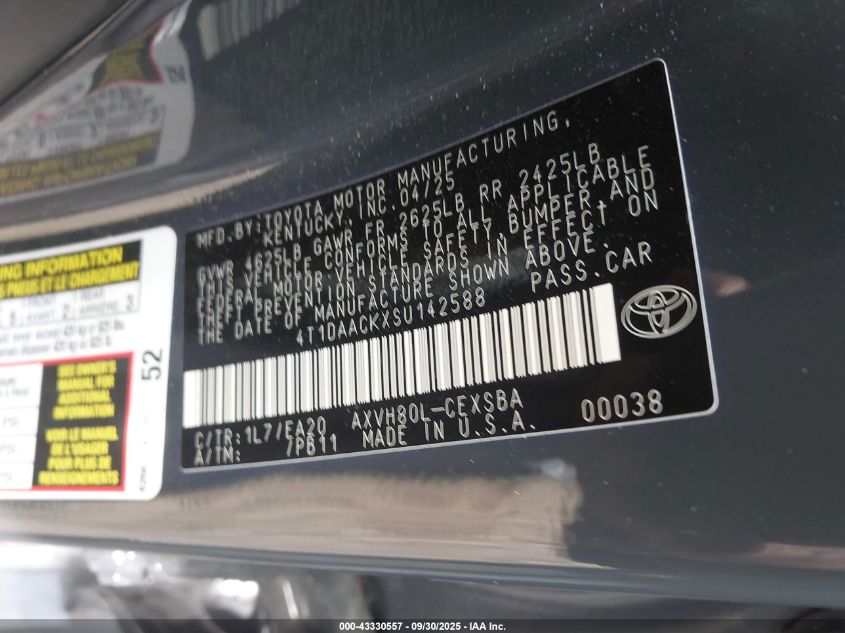 2025 Toyota Camry Se VIN: 4T1DAACKXSU142588 Lot: 43330557