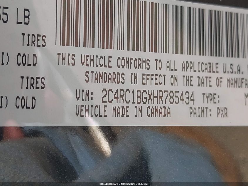 2017 Chrysler Pacifica Touring-L VIN: 2C4RC1BGXHR785434 Lot: 43330579