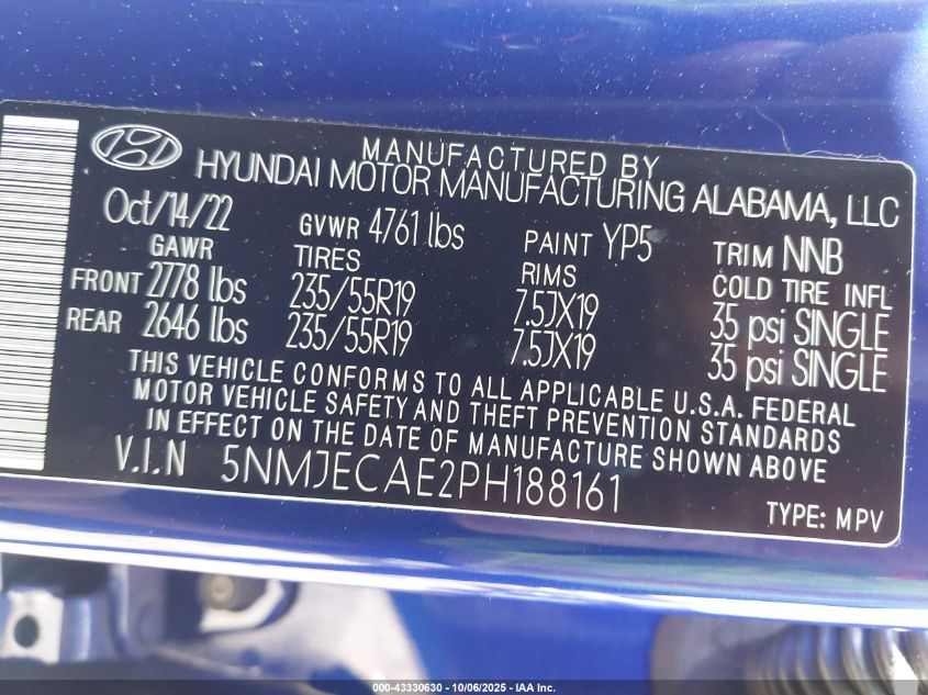 2023 Hyundai Tucson Limited VIN: 5NMJECAE2PH188161 Lot: 43330630