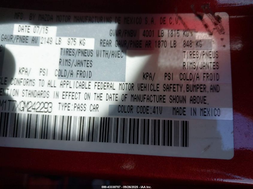 2016 Mazda Mazda3 I Sport VIN: 3MZBM1T7XGM242293 Lot: 43330787