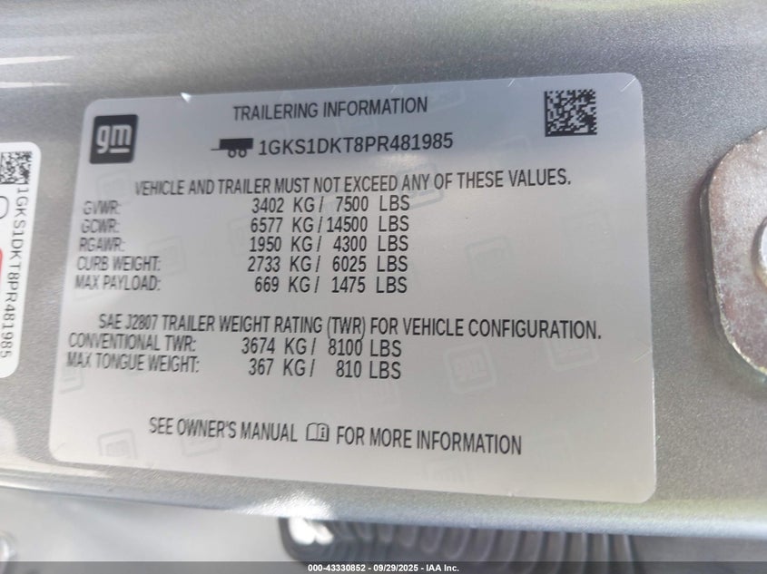 2023 GMC YUKON 2WD DENALI 1GKS1DKT8PR481985