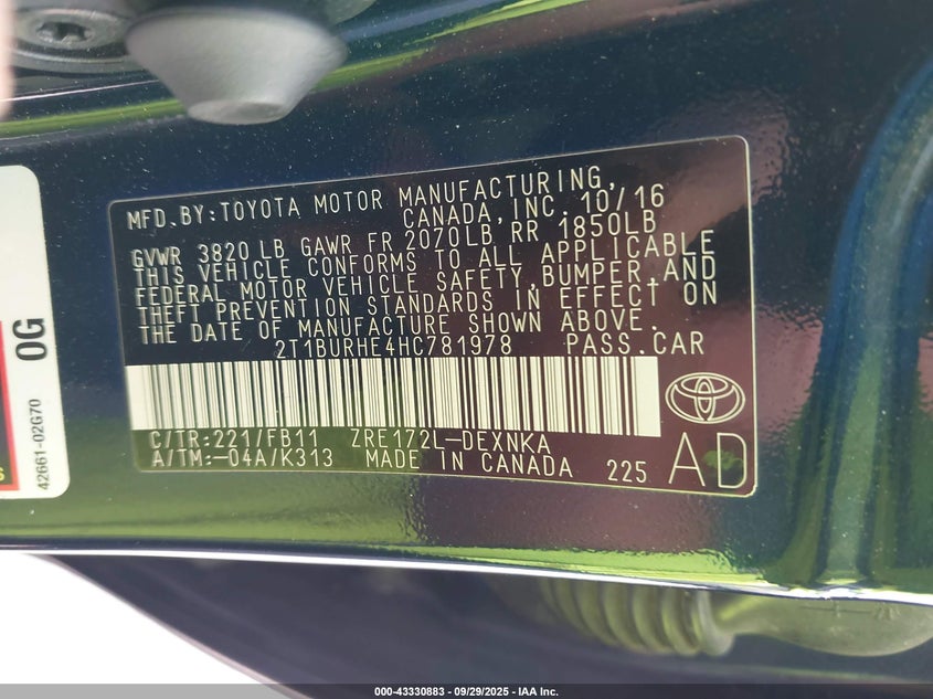 2017 TOYOTA COROLLA LE - 2T1BURHE4HC781978