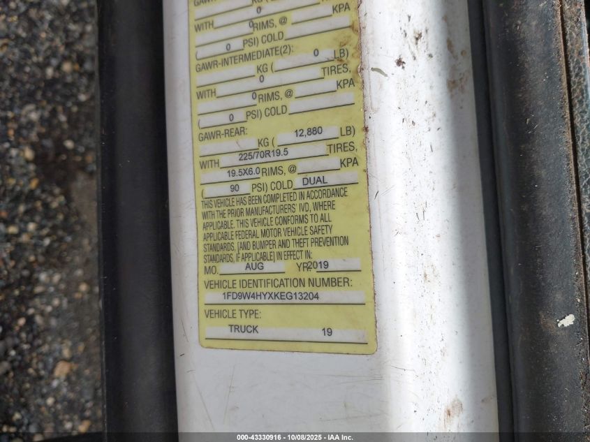 2019 Ford F-450 Chassis Xl VIN: 1FD9W4HYXKEG13204 Lot: 43330916