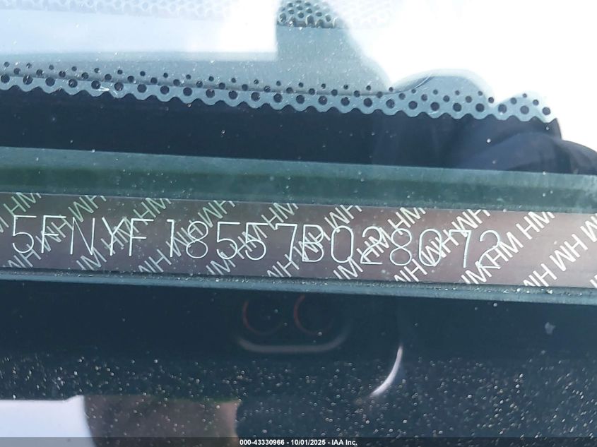 2007 Honda Pilot Ex-L VIN: 5FNYF18557B028072 Lot: 43330966