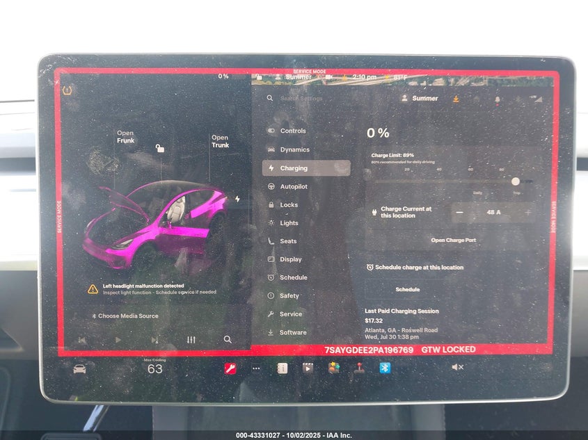 2023 Tesla Model Y Awd/Long Range Dual Motor All-Wheel Drive VIN: 7SAYGDEE2PA196769 Lot: 43331027