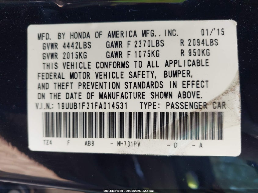 2015 ACURA TLX - 19UUB1F31FA014531