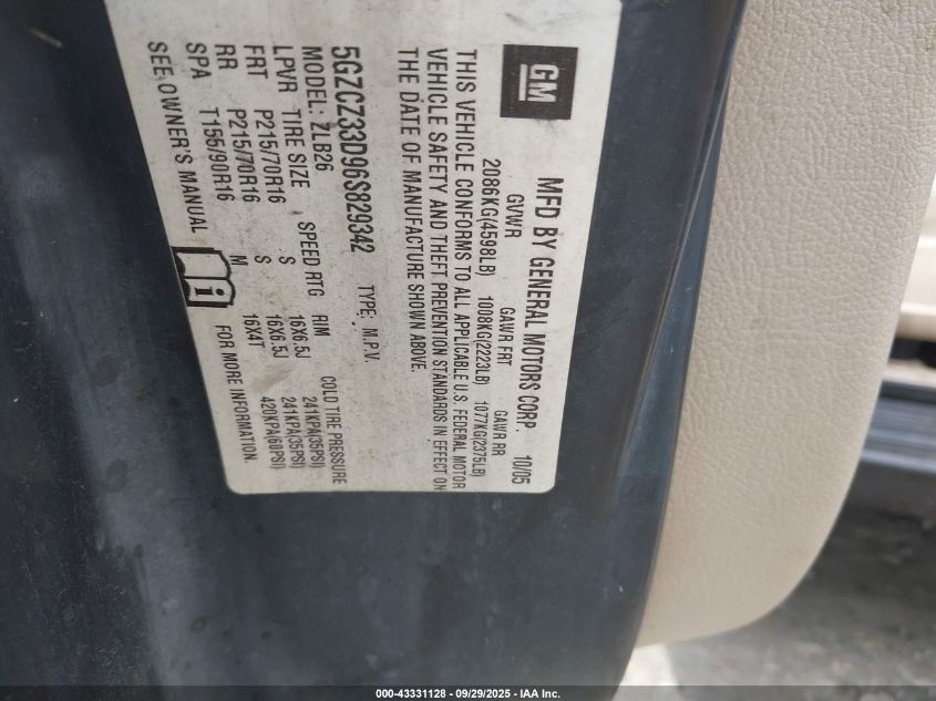 2006 Saturn Vue 4 Cyl VIN: 5GZCZ33D96S829342 Lot: 43331128