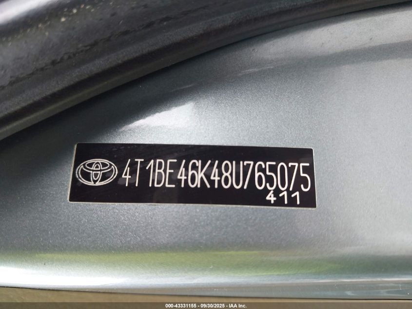2008 Toyota Camry Le VIN: 4T1BE46K48U765075 Lot: 43331155