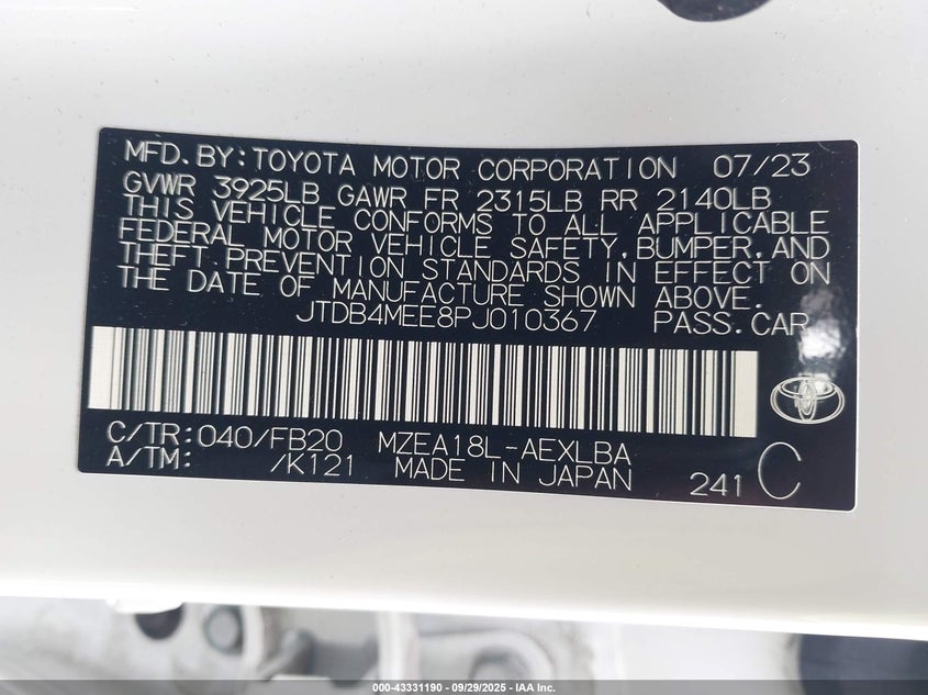 2023 TOYOTA COROLLA LE - JTDB4MEE8PJ010367