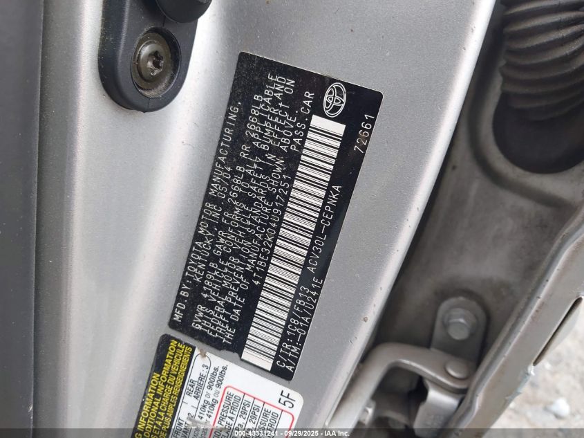 2004 Toyota Camry Le VIN: 4T1BE32K04U917251 Lot: 43331241