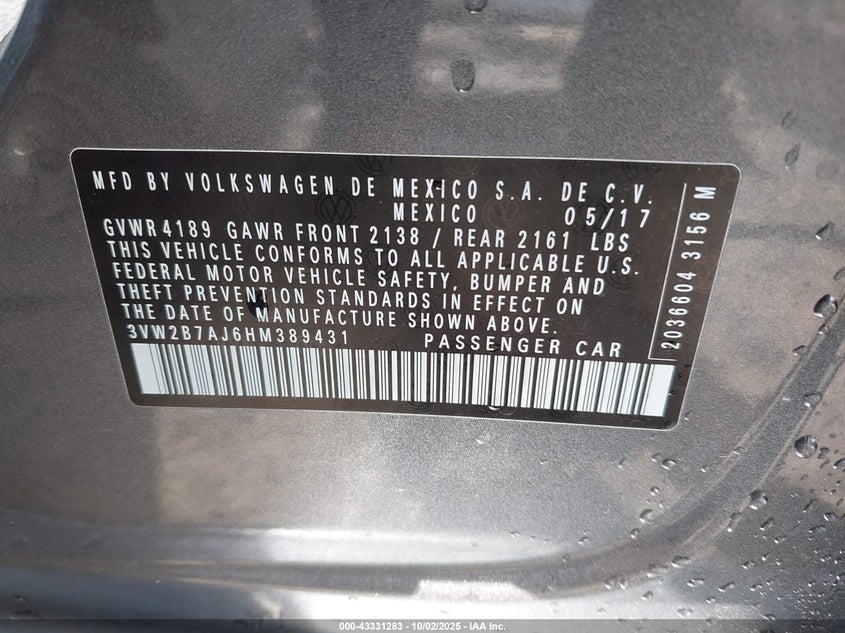 2017 VOLKSWAGEN JETTA 1.4T S - 3VW2B7AJ6HM389431