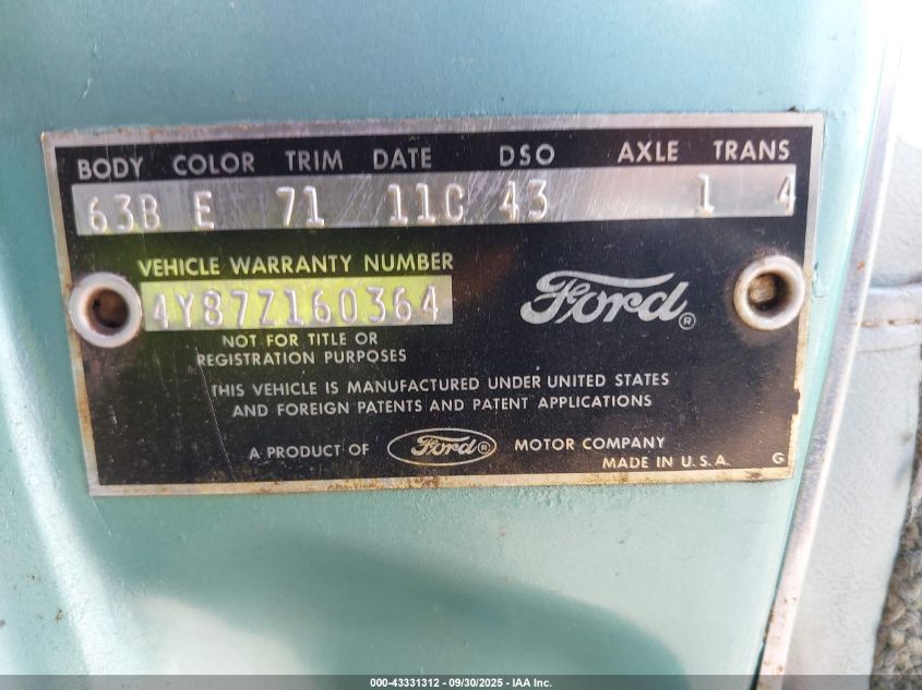 1964 Ford Thunderbird VIN: 4Y87Z160364 Lot: 43331312