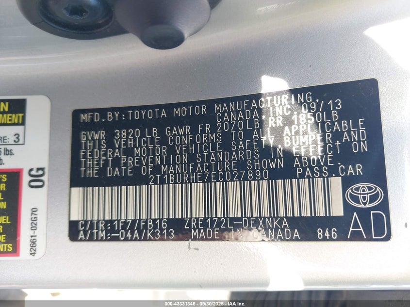 2014 TOYOTA COROLLA LE 2T1BURHE7EC027890