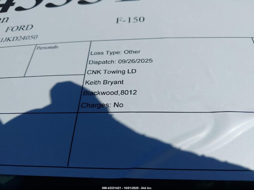 2018 Ford F-150 Xl VIN: 1FTEX1EB1JKD24050 Lot: 43331421