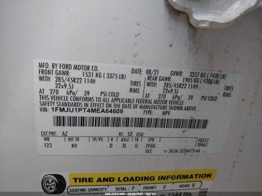 2021 Ford Expedition King Ranch VIN: 1FMJU1PT4MEA64609 Lot: 43331496