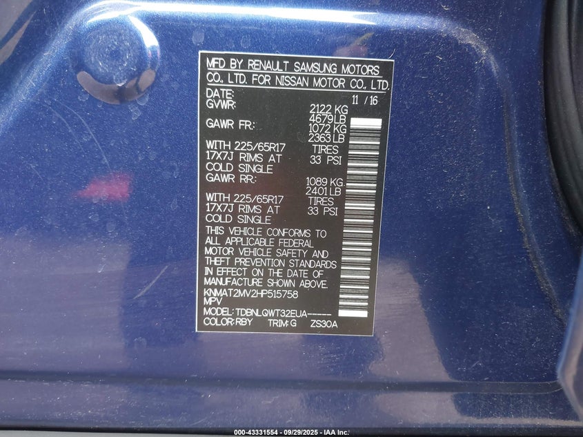 2017 NISSAN ROGUE SV - KNMAT2MV2HP515758