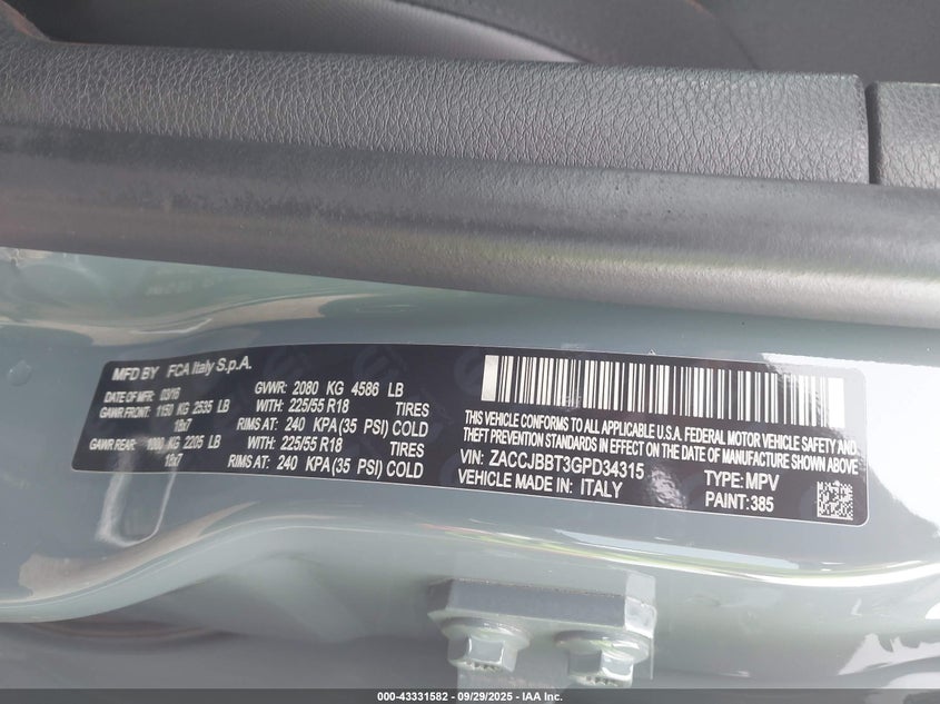 2016 JEEP RENEGADE 75TH ANNIVERSARY - ZACCJBBT3GPD34315