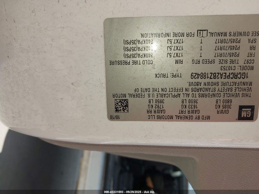 2011 Chevrolet Silverado 1500 Work Truck VIN: 1GCRCPEA2BZ188429 Lot: 43331593